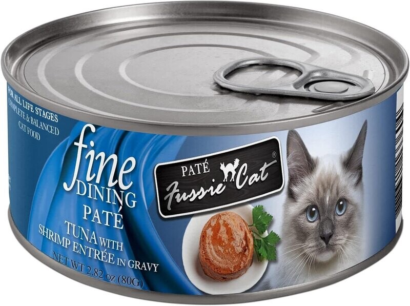 Fussie Cat Fine Dining Pate Tuna with Shrimp Entrée In Gravy 2.82oz