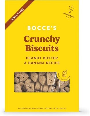 Bocce&#39;s Bakery Crunchy Biscuits Peanut Butter &amp; Banana Recipe Dog Treats 14 oz Box