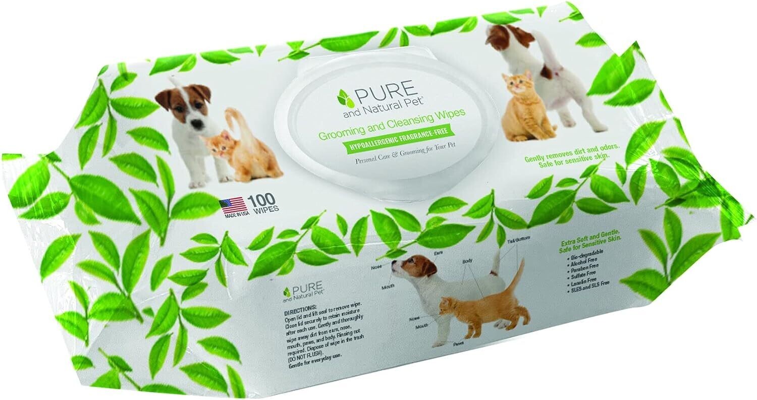 Pure &amp; Natural Pet Dog Grooming &amp; Cleansing Wipes Unscented 100 Ct