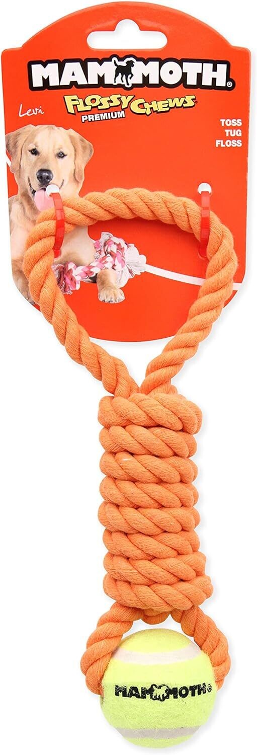 Mammoth Flossy Chews Extra Premium Twister Pull Tug with Tennis Ball 10 inch