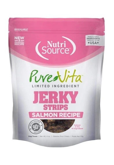 Nutrisource Pure Vita Jerky Strips Salmon Recipe 4 oz