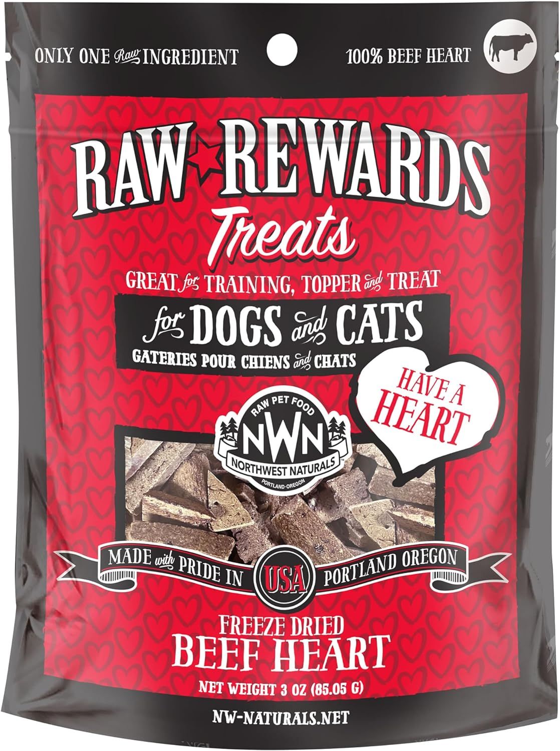 Northwest Naturals Raw Rewards Freeze Dried Beef Hearts Dog &amp; Cat Treats 3 oz