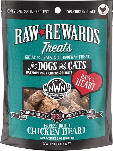 Northwest Naturals Raw Rewards Freeze Dried Chicken Hearts Dog &amp; Cat Treats 3 oz