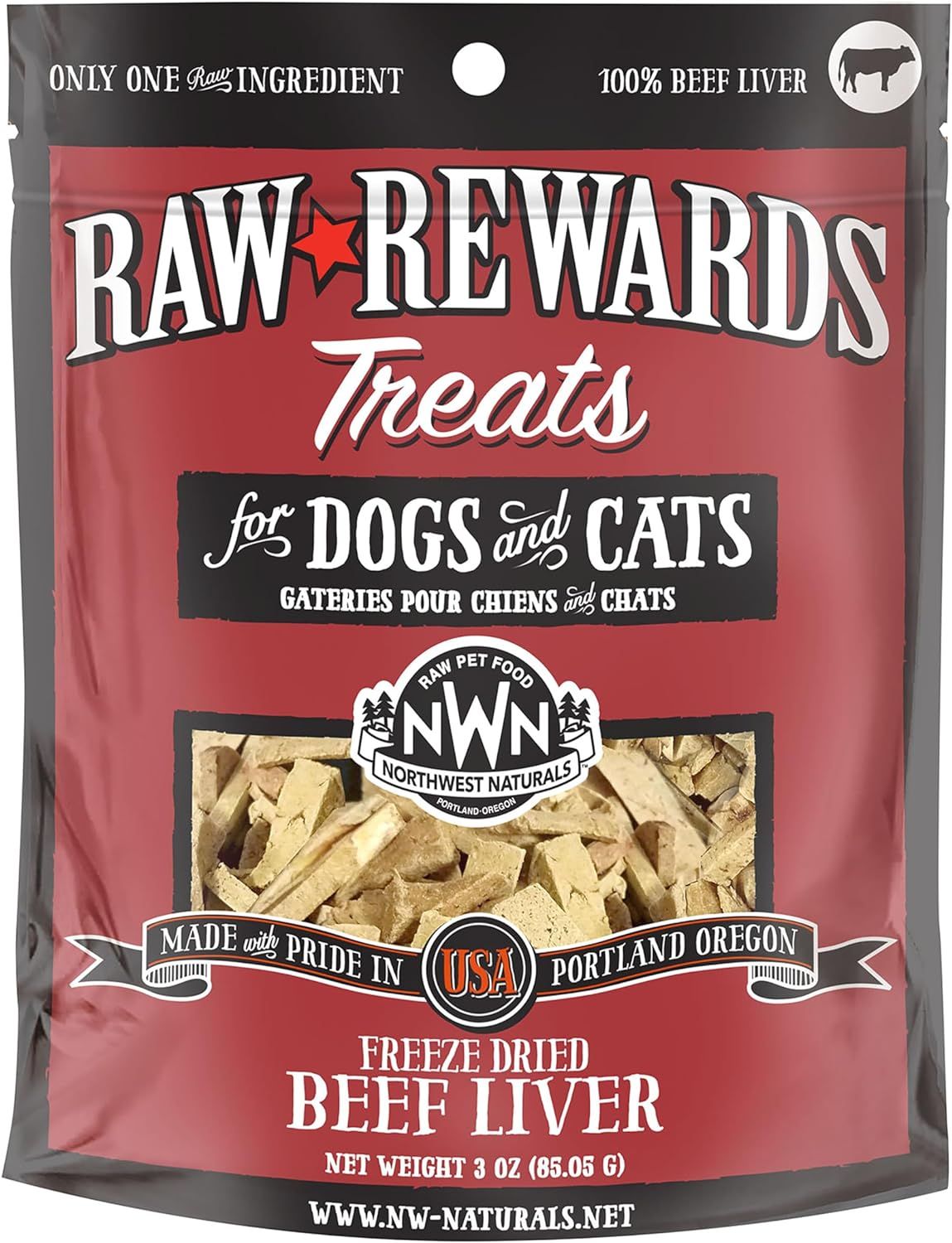 Northwest Naturals Raw Rewards Freeze Dried Beef Liver Dog &amp; Cat Treats 3 oz