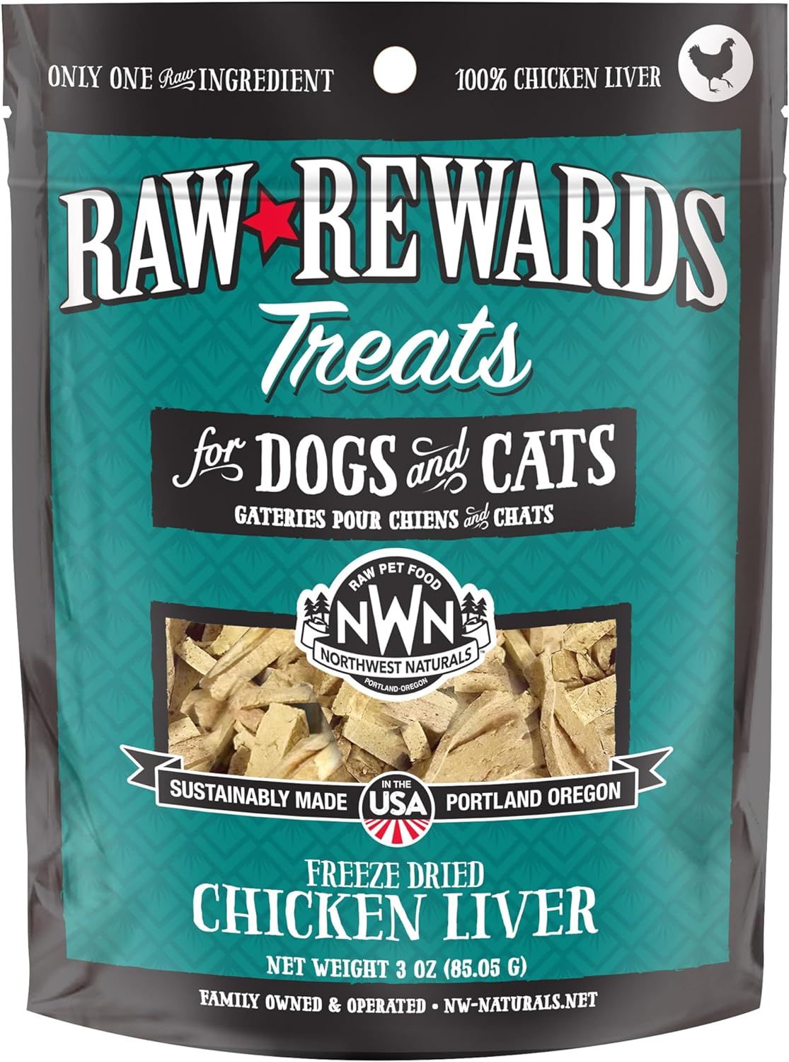 Northwest Naturals Raw Rewards Dog &amp; Cat Treat Freeze Dried Chicken Liver 3 oz