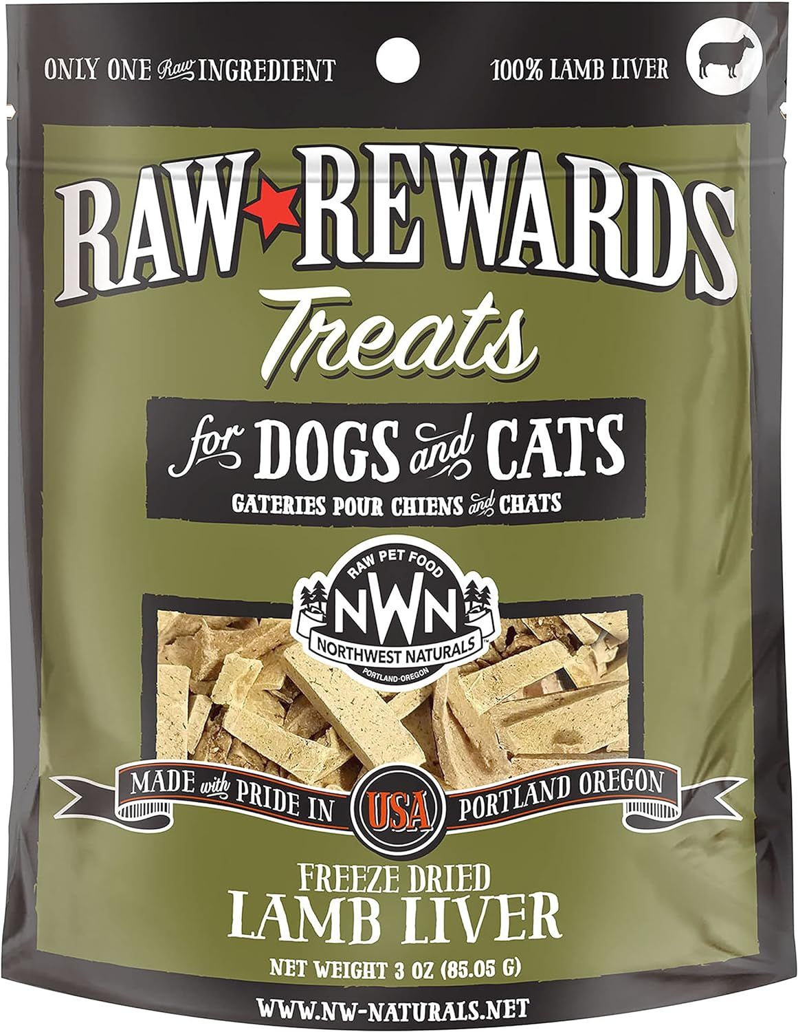 Northwest Naturals Raw Rewards Freeze Dried Lamb Liver Dog &amp; Cat Treats 3 oz