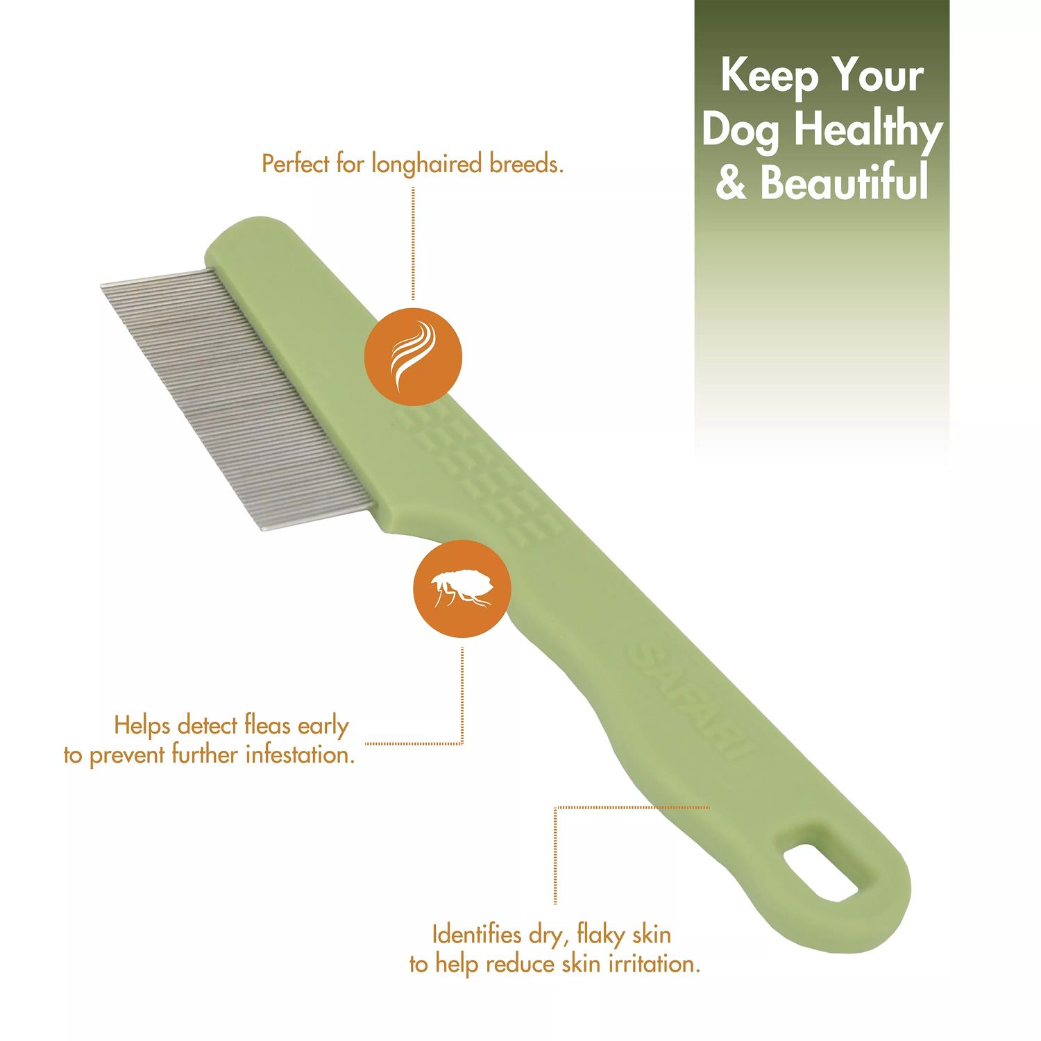 Safari by Coastal Dog Flea Comb with Plastic Handle SHORTHAIRED BREEDS 6.25&quot; L x 1.5&quot; W