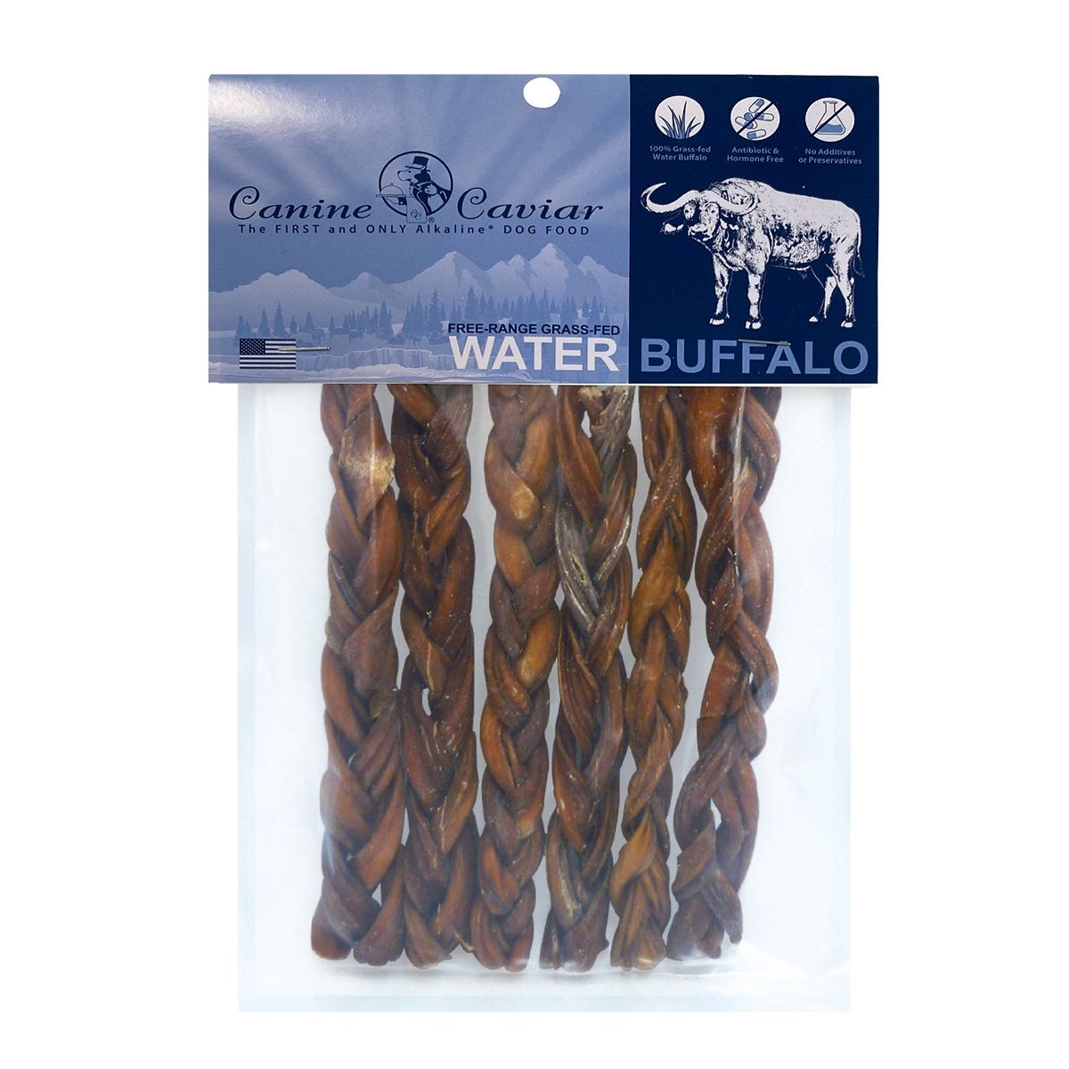 Canine Caviar Water Buffalo Braided Bully Sticks 6 Inch 6 Pack