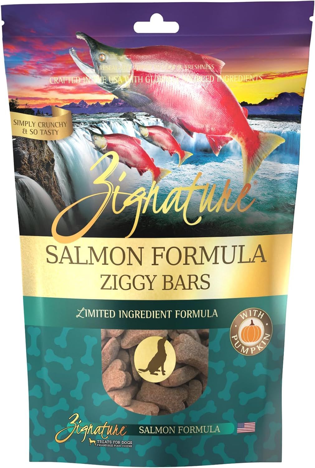 Zignature Salmon Formula Ziggy Bars Limited Ingredient Dog Treat 12 oz