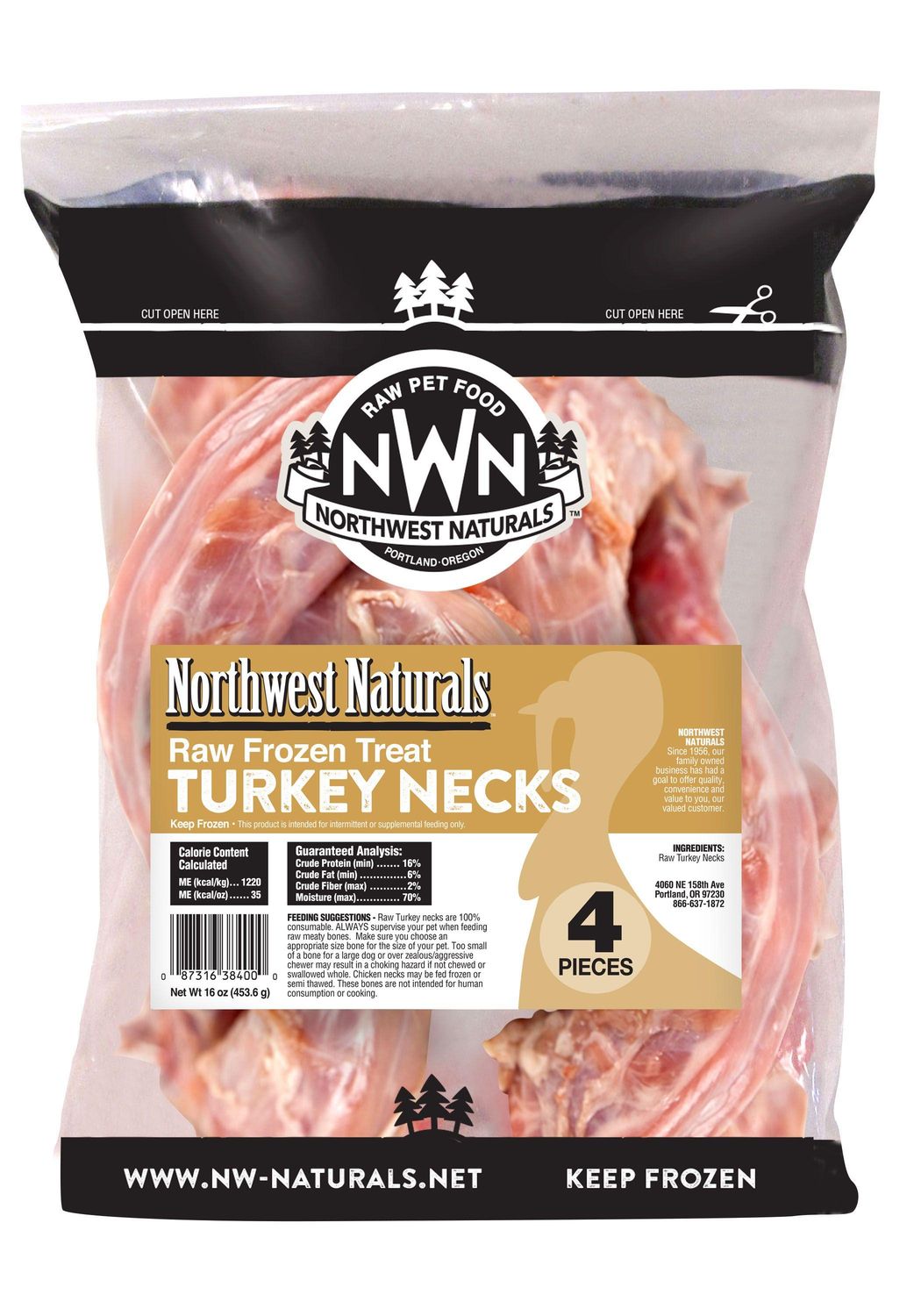Northwest Naturals Raw Frozen Turkey Necks Dog &amp; Cat Treats 4 Count