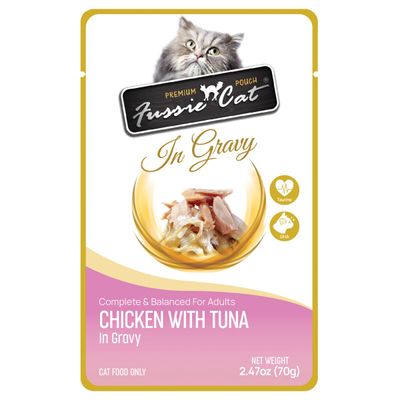 Fussie Cat Chicken with Tuna in Gravy Pouch Wet Cat Food 2.47 oz Case of 12