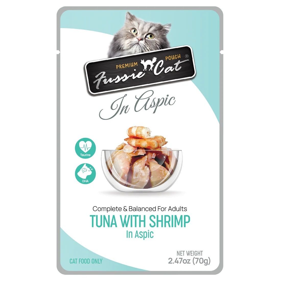 Fussie Cat Tuna with Shrimp in Aspic Pouch Wet Cat Food 2.47 oz Case of 12
