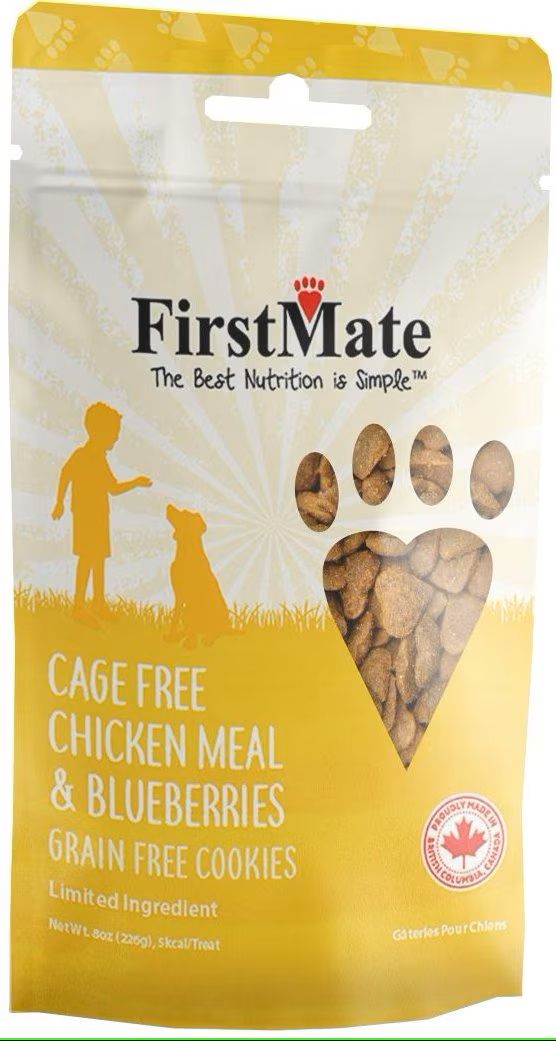 First Mate Cage Free Chicken &amp; Blueberries Grain Free Cookies Limited Ingredient Dog Treats 8 oz