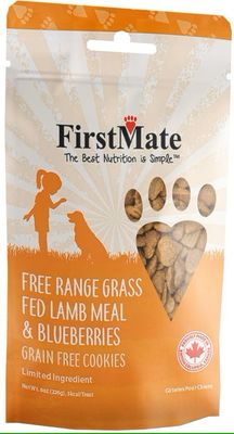 First Mate Free Range Grass Fed Lamb &amp; Blueberries Grain Free Cookies Limited Ingredient Dog Treats 8 oz