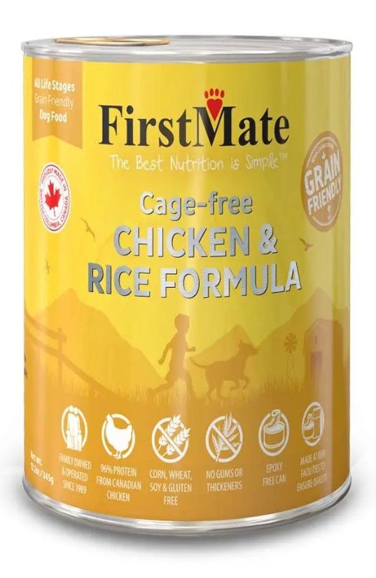 First Mate Cage Free Chicken &amp; Rice Formula Grain Friendly Dog Food 12.2 oz