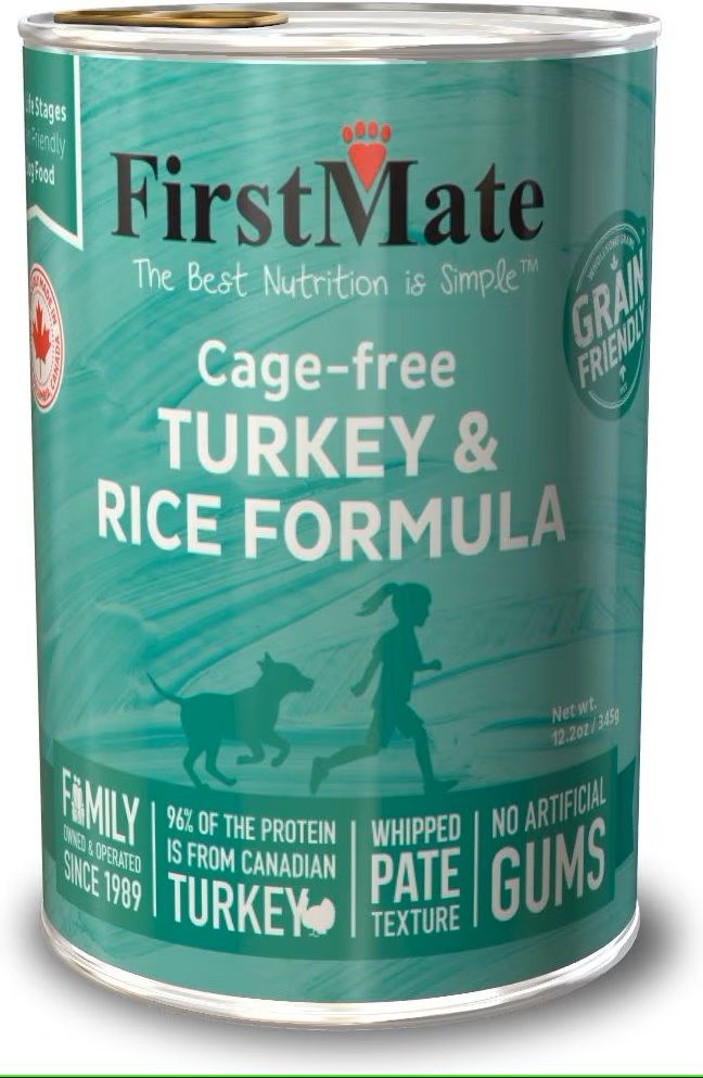 First Mate Cage Free Turkey &amp; Rice Formula Grain Friendly Wet Dog Food 12.2 oz Case of 12