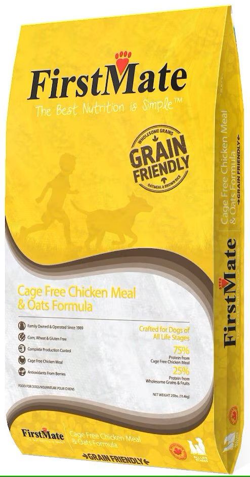 First Mate Cage Free Chicken and Oats Formula Grain Friendly Dog Food 25 lbs