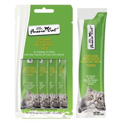 Fussie Cat Super Premium Chicken with Duck in Goat Milk Puree 4 Tubes 2 oz