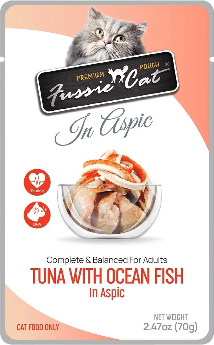 Fussie Cat Tuna with Ocean Fish in Aspic Pouch Wet Cat Food 2.47 oz single