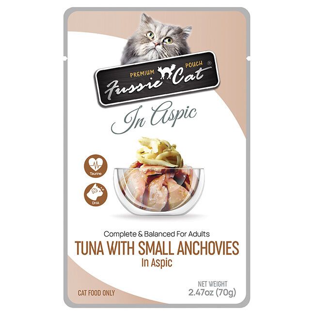 Fussie Cat Tuna with Small Anchovies in Aspic Pouch Wet Cat Food 2.47 oz single