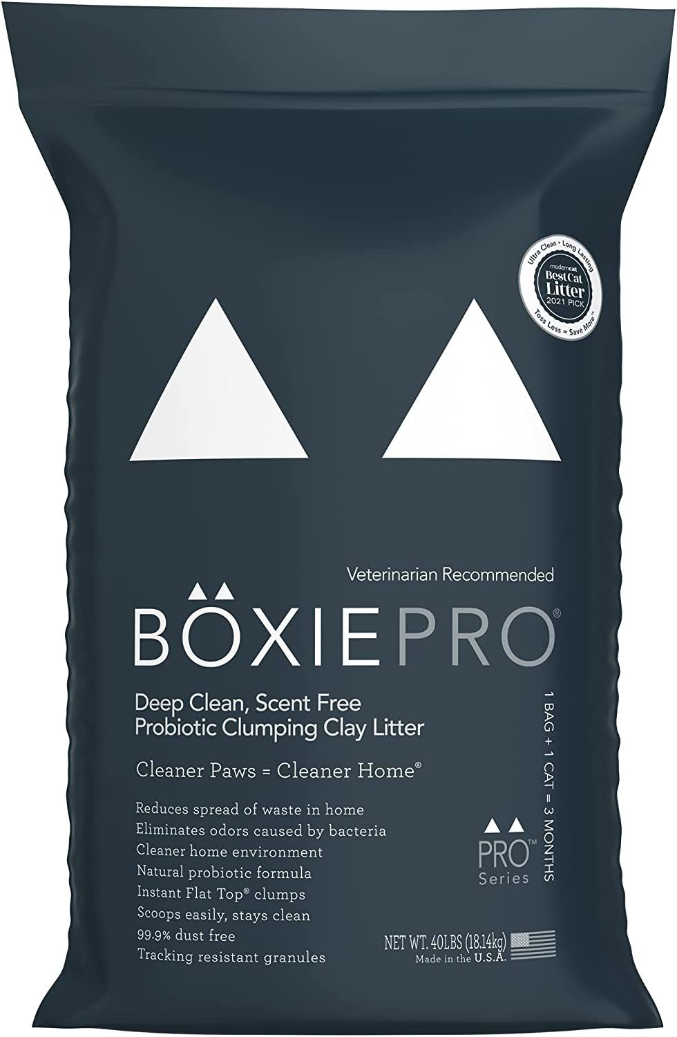 Boxie Pro Deep Clean Scent Free Probiotic Clumping Clay Litter 40 lbs