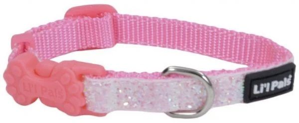 Coastal Li&#39;l Pals Adjustable Dog Collar with Glitter Overlay Petite X-Small 3/8&quot; X 6&quot;-8&quot; Pink Sparkles