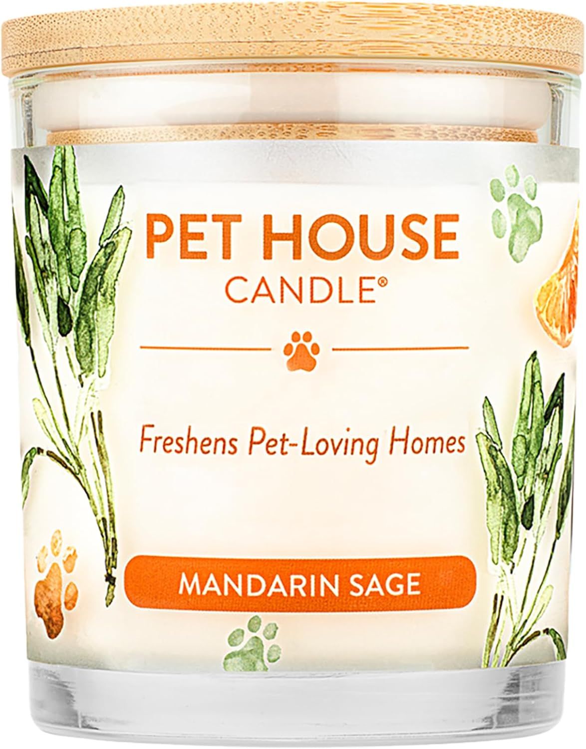Pet House All Natural Pet Friendly Plant Based Soy Wax Candle Mandarin Sage Scented 9 oz