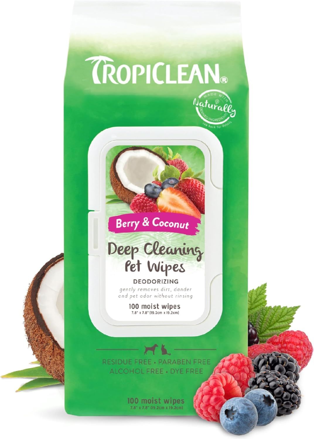 Tropiclean Deep Cleaning Pet Wipes Berry &amp; Coconut Deodorizing 100 Ct