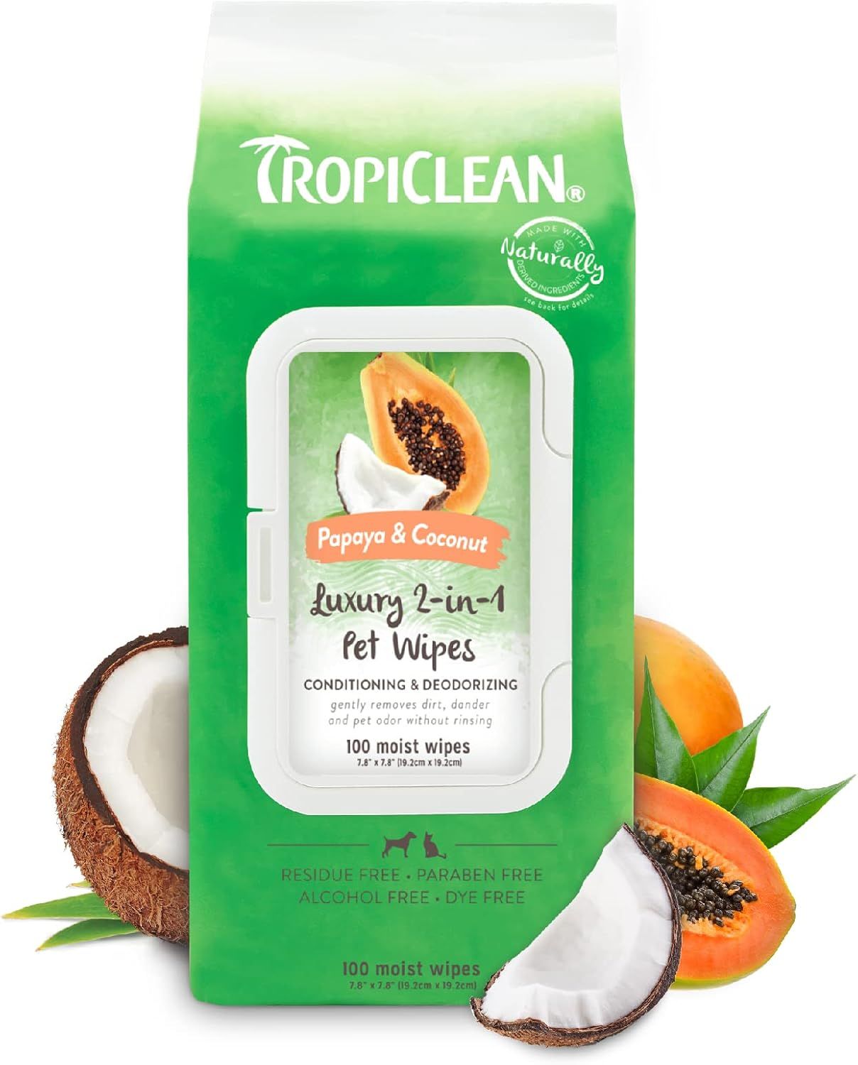 Tropiclean Luxury 2 in 1 Pet Wipes Papaya &amp; Coconut Deodorizing 100 Ct