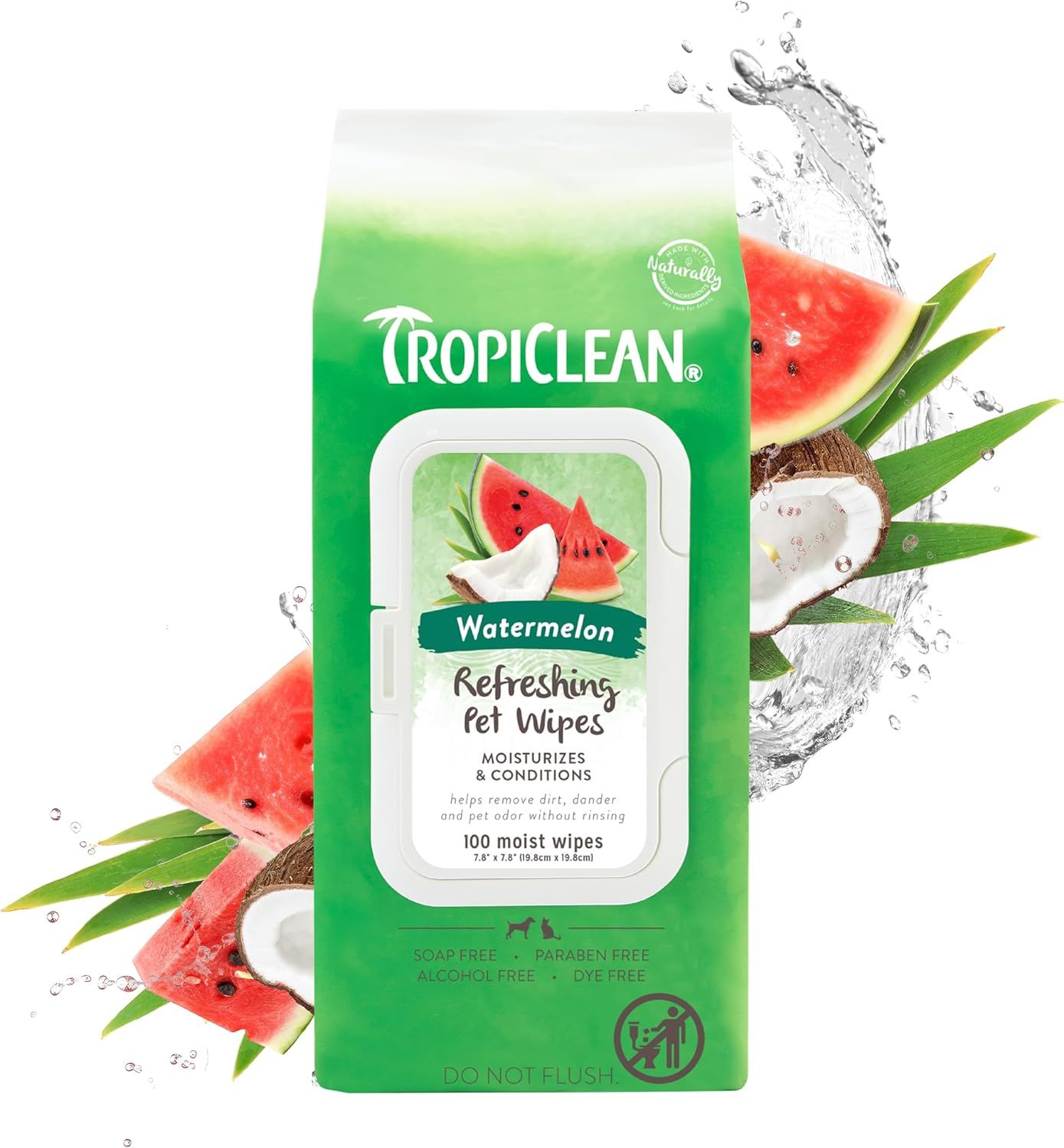 Tropiclean Refreshing Pet Wipes Watermelon Moisturizes &amp; Conditions 100 Ct