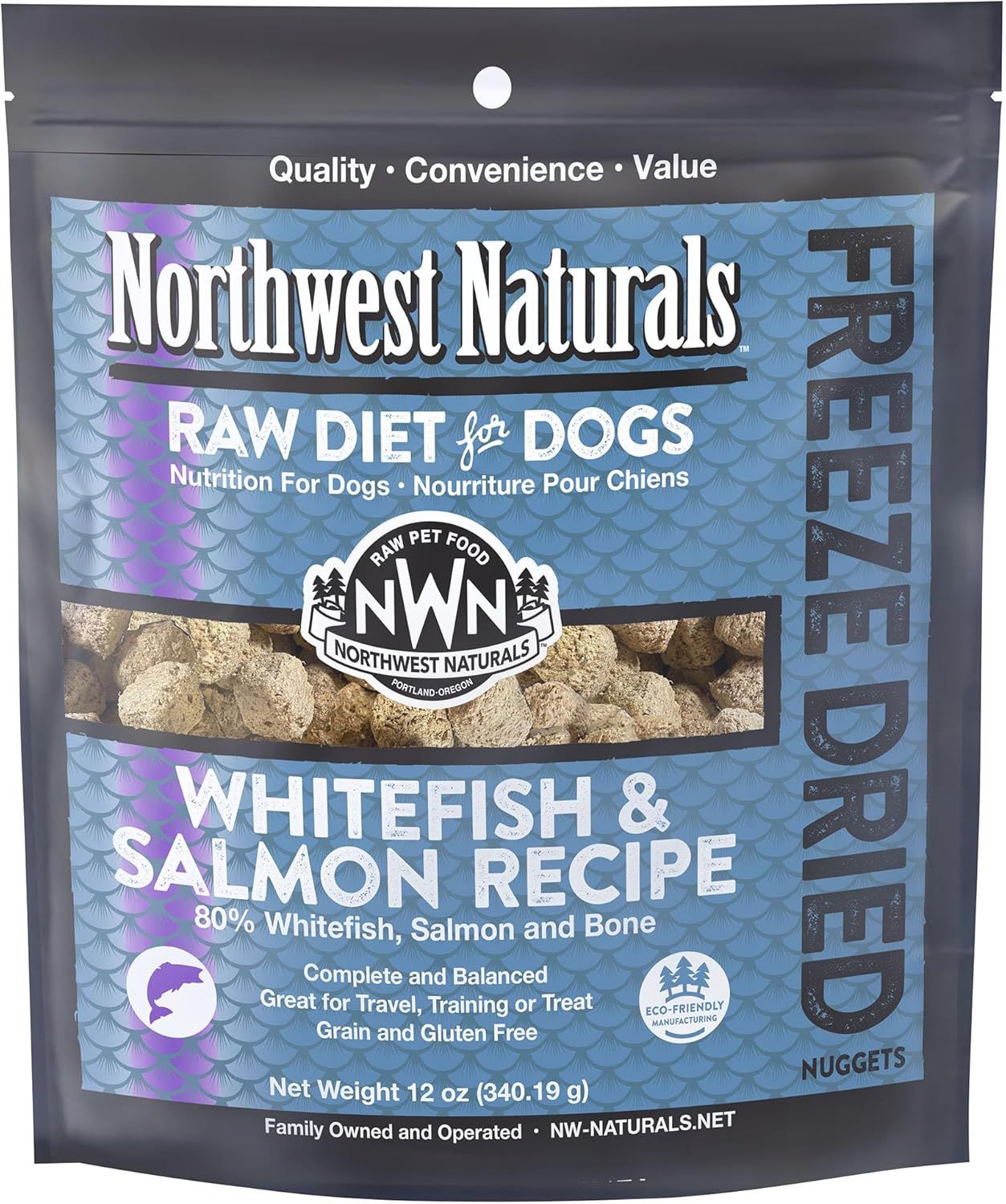 Northwest Naturals Freeze Dried Raw Diet for Dogs Whitefish &amp; Salmon Recipe Dog Food 12 oz