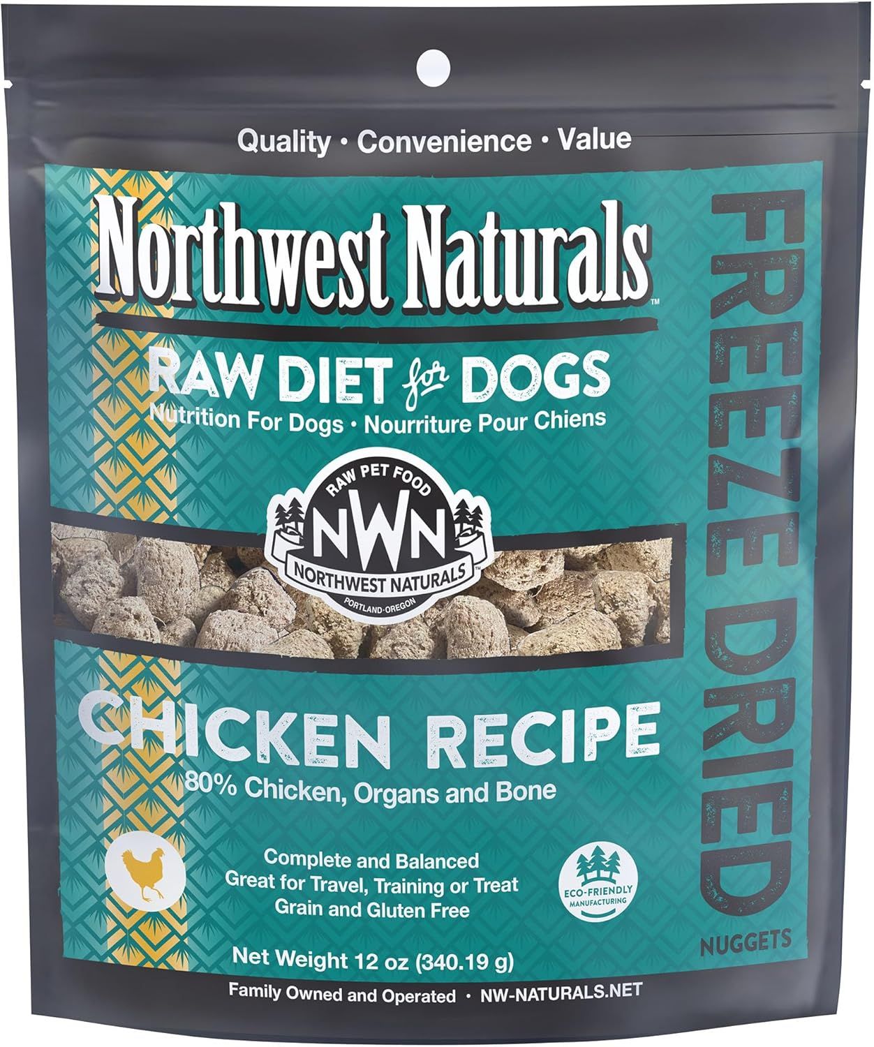 Northwest Naturals Freeze Dried Raw Diet for Dogs Chicken Recipe Dog Food 12 oz