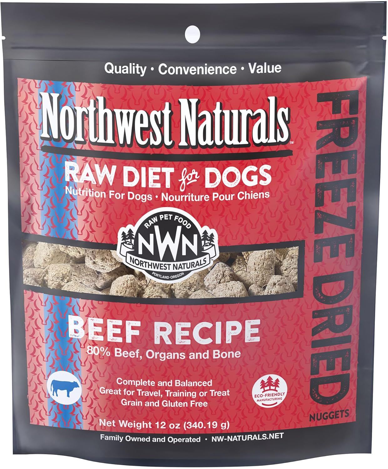 Northwest Naturals Freeze Dried Raw Diet for Dogs Beef Recipe Dog Food 12 oz