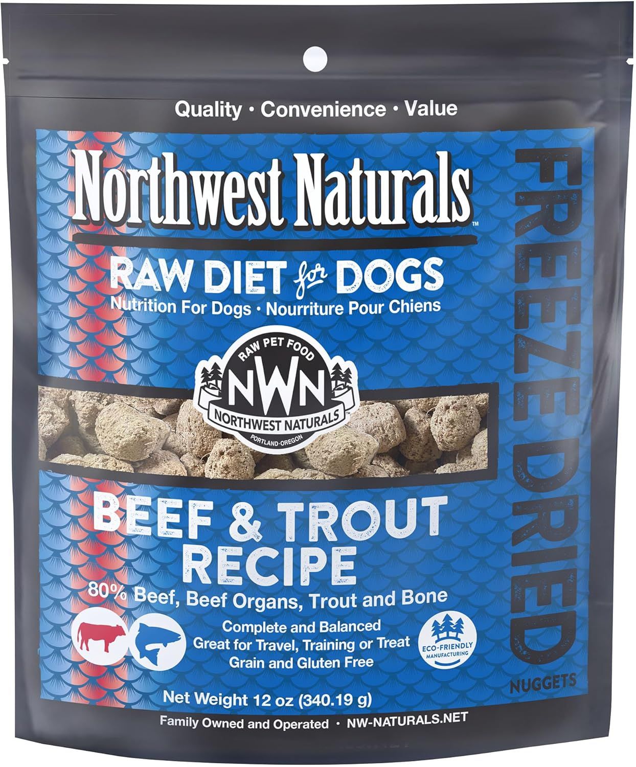Northwest Naturals Freeze Dried Raw Diet for Dogs Beef &amp; Trout Recipe Dog Food 12 oz