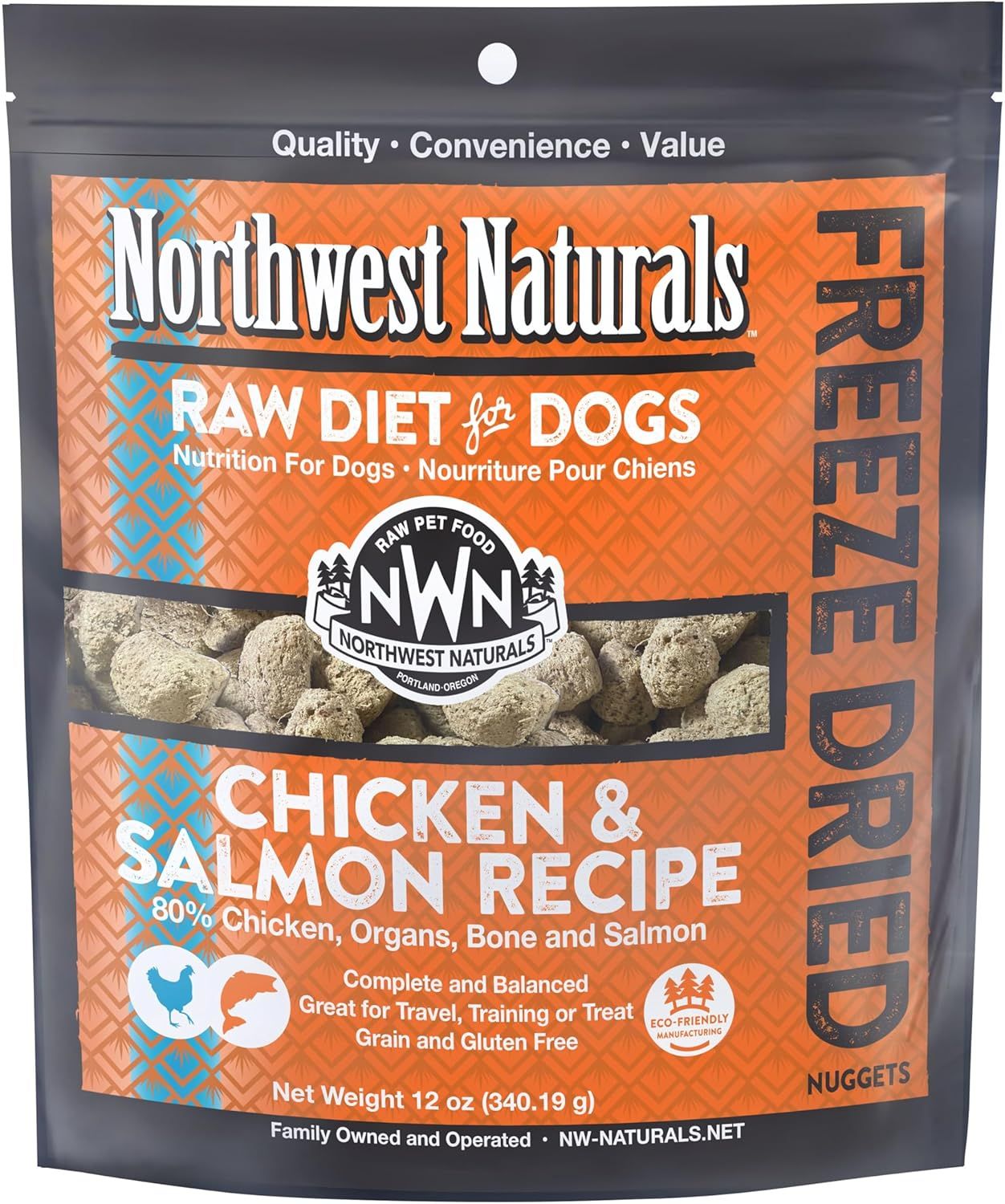Northwest Naturals Freeze Dried Raw Diet for Dogs Chicken &amp; Salmon Recipe Dog Food 12 oz