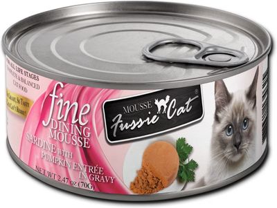 Fussie Cat Fine Dining Mousse Sardine with Pumpkin Entrée Cat Food 2.47oz Case of 24 single