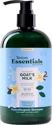 TropiClean Essentials Goat's Milk Hypoallergenic Shampoo for Dogs Puppies &amp; Cats 16 oz