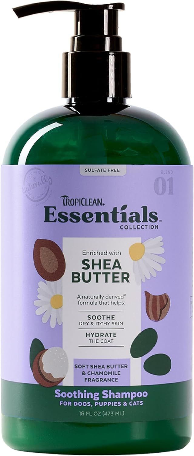 TropiClean Essentials Shea Butter Shampoo for Dogs Puppies &amp; Cats 16 oz