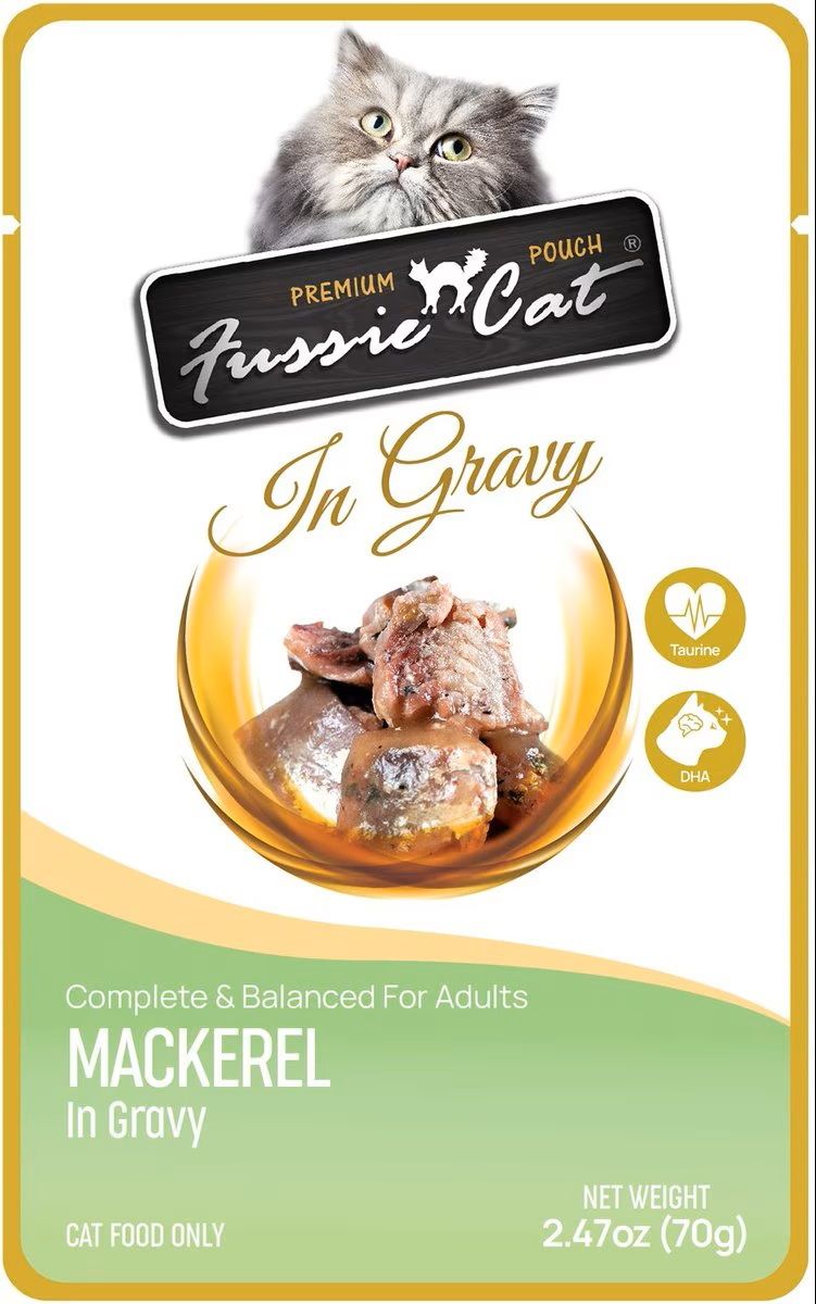 Fussie Cat Premium Pouch Mackerel In Gravy 2.47 oz Singles