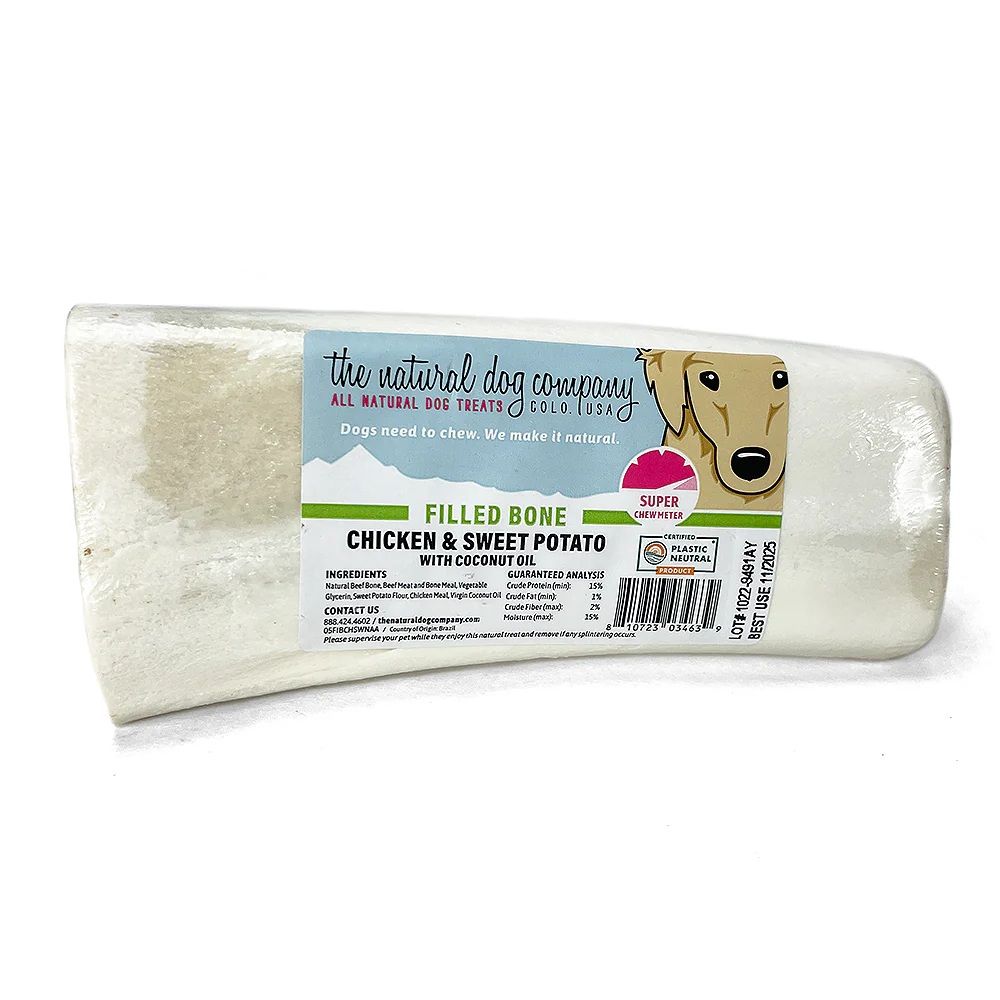 Tuesday&#39;s Natural Dog Company Stuffed Shin Bone Chicken &amp; Sweet Potato 6 inch