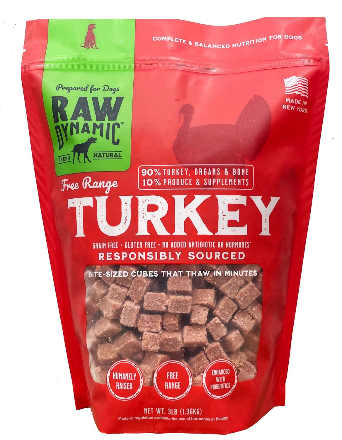 Raw Dynamic Free Range Turkey Recipe Frozen Dog Food 3 lbs