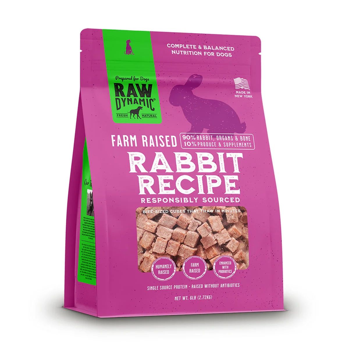 Raw Dynamic Free Range Rabbit Recipe Frozen Dog Food 6 lbs