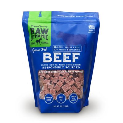 Raw Dynamic Free Range Beef Recipe Frozen Dog Food 3 lbs