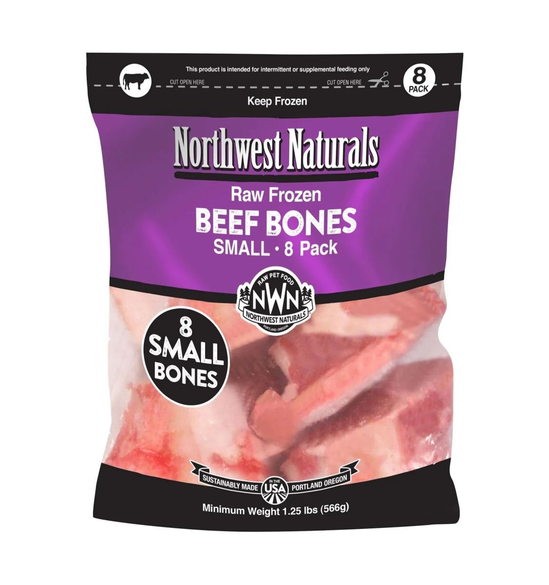 Northwest Naturals Frozen Raw Beef Bones Small 1 to 2 inches 8 Pack