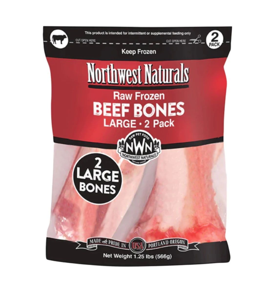 Northwest Naturals Frozen Raw Beef Bones Large 6 to 8 inches 2 Pack