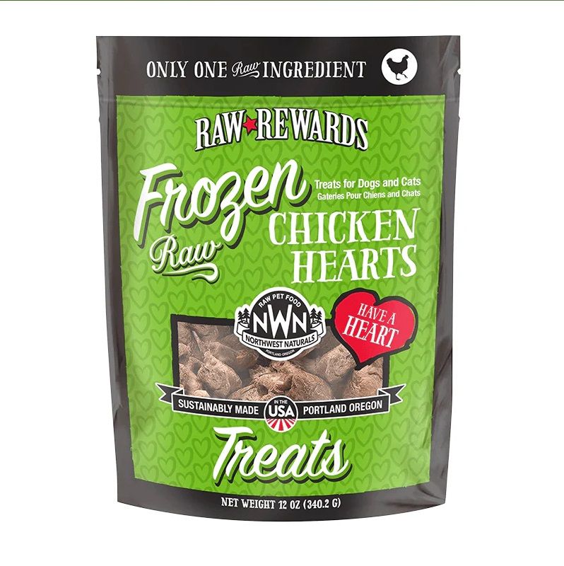 Northwest Naturals Raw Rewards Frozen Raw Chicken Hearts Dog &amp; Cat Treats 12 oz