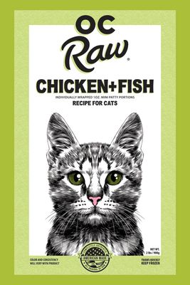 OC Raw Chicken &amp; Fish Recipe Frozen Raw All Life Stages Cat Food 2 lbs