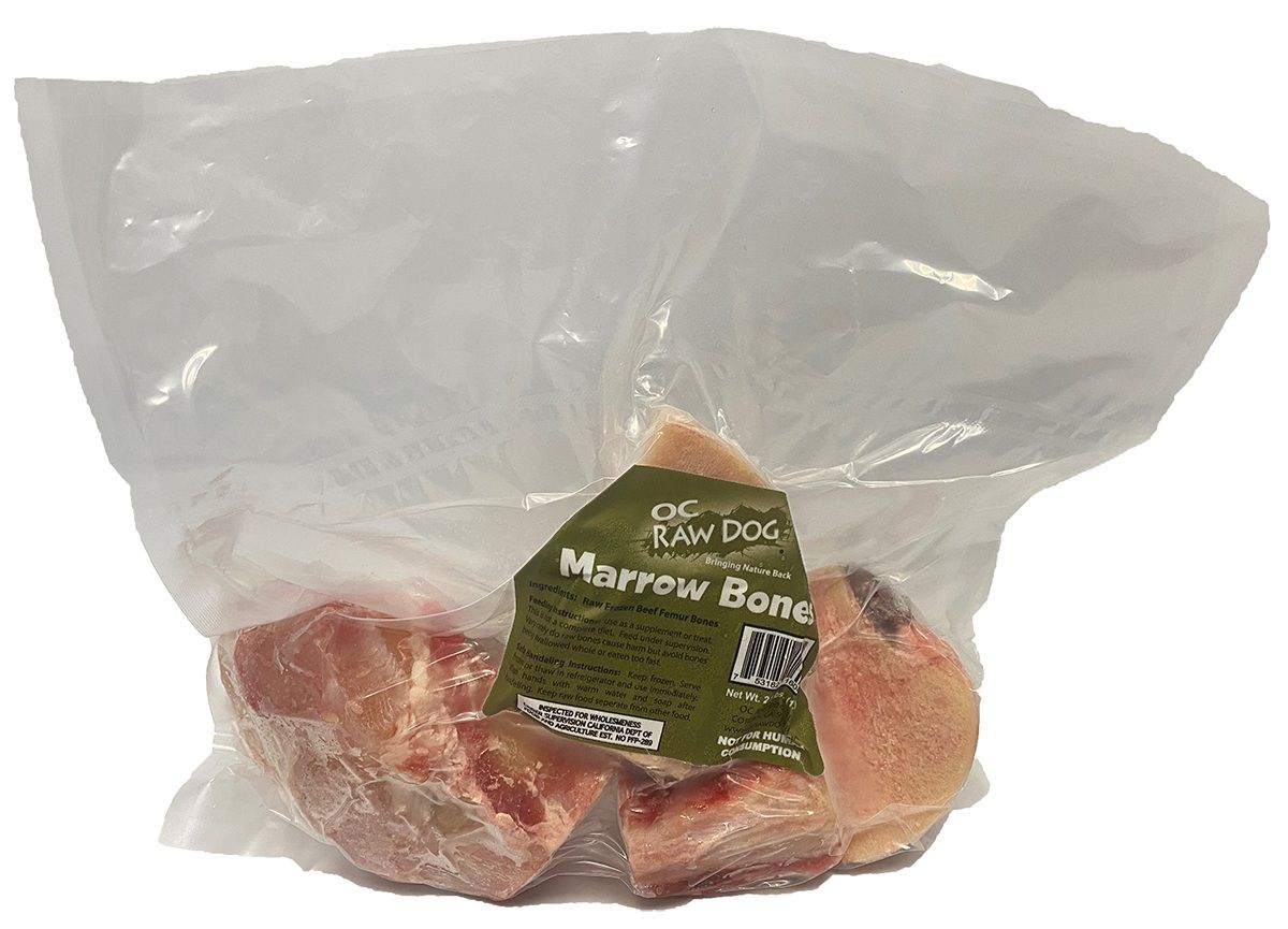 OC Raw Frozen Beef Marrow Bones Dog Chews Vacuum Sealed Bag 2.5 lbs