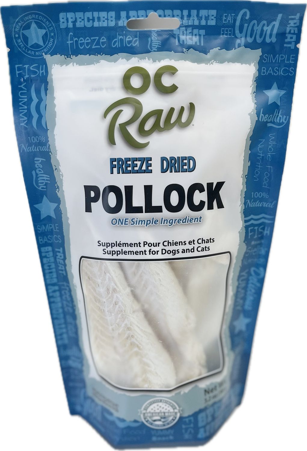 OC Raw Freeze Dried Pollock Dog &amp; Cat Treat 3.2 oz