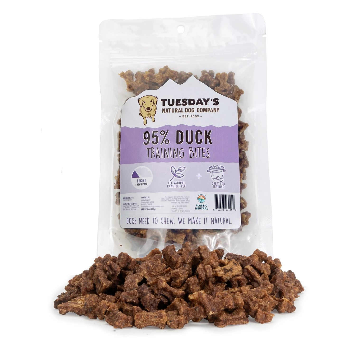 Tuesday&#39;s Natural Dog Company Training Bites Duck 6 oz